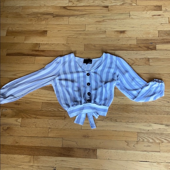Blue Striped Crop Button Down - Picture 7 of 12